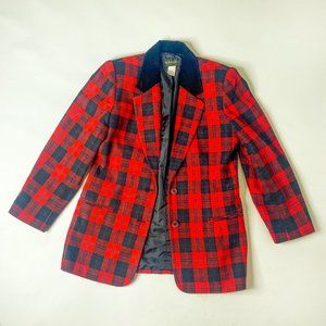 Red and black vintage plaid and velvet blazer